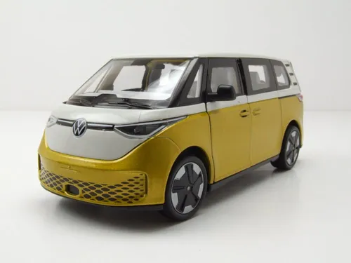 VW ID.BUZZ Bus Modellauto 1:24 Welly - Gelb Metallic/Weiß - Detailgetreues Standmodell des VW ID.BUZZ in 1:24, gefertigt aus hochwertigem Die-Cast-Material. Perfekt für Sammler und Fans von Elektrofahrzeugen.
