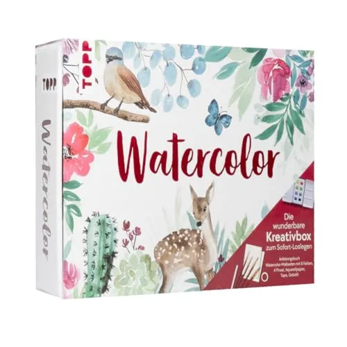 Frech Watercolor - Die wunderbare Kreativbox, komplettes Set mit Anleitungsbuch und hochwertigem Material für kreative Watercolor-Projekte