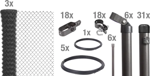 Alberts 635077 Maschendrahtzaun-Komplettset 75m - Maschendrahtzaun zum Einbetonieren in anthrazit-metallic, ideal für sichere und dekorative Umzäunungen. Komplettset mit 3x Maschendraht-Geflecht und 31 Zaunpfosten.