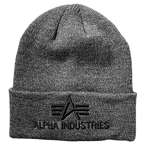 Alpha Industries Herren 3D Strickmütze - Charcoal Heather - Strickmütze aus hochwertigem Acryl, weich und anschmiegsam, mit gesticktem Alpha 3D Logo - ideal für stilvolle Herrenmode.