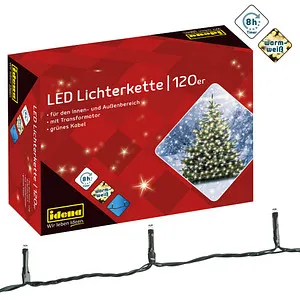 Idena LED Lichterkette 120 LEDs warmweiß für Innen und Außen - Vielseitige Lichterkette mit 120 warmweißen LEDs, ideal für festliche Dekorationen und stimmungsvolle Beleuchtung zu Weihnachten.