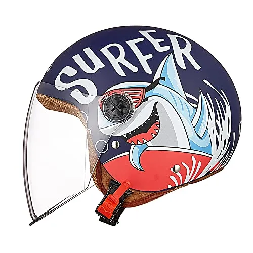 FREEUP Kinder Motorradhelm, Jethelm mit Visier, 48–55 cm | Schnellverschluss, Waschbares Innenfutter, für 3 - 12 Jahre Kid