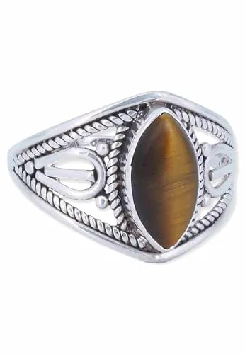 mantraroma Damen Ring 925 Silber Tigerauge Edelstein braun ausgefallen verspielt