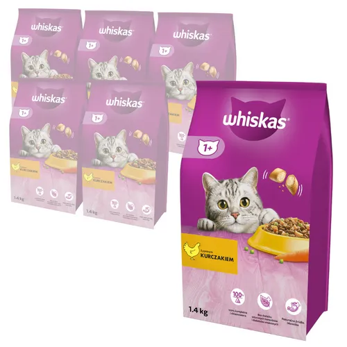 Whiskas Adult 6x1,4kg Trockenfutter Vollnahrung für erwachsene Katzen Hähnchen