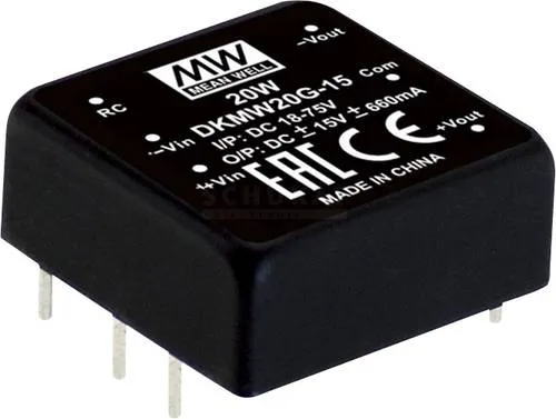 MEAN WELL DKMW20F-15 DC/DC-Wandlermodul - Halbleiter mit hoher Leistungsdichte, ideal für IoT und Industrieanwendungen, bietet einen breiten Temperaturbereich von -40 bis +85°C.