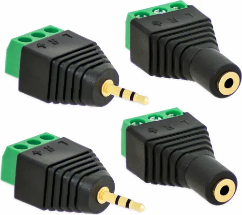 2X Klinken Stecker + 2X Buchsen 2,5mm Adapter > Terminalblock 3 Pin Schraub Klemme Set