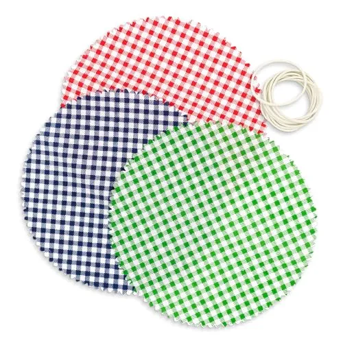 itenga Stoffhauben 10er Set - rund ca 15cm - für Einmachgläser und Marmeladengläser inkl Gummibänder - Marmeladen-Deckchen