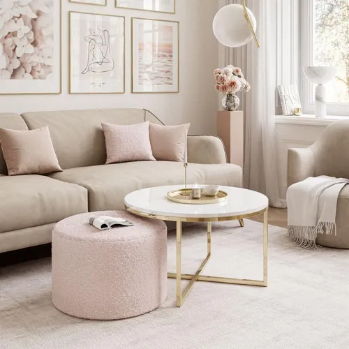 Couchtisch CIRI-X mit Hocker in Gold Chrom und Ascot Pink