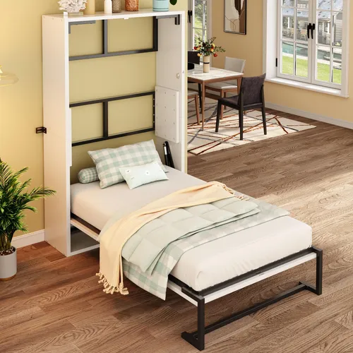 OKWISH Funktionsbett Einzelbett mit sicherer Wandverriegelung - Praktisches Wandklappbett für platzsparende Wohnräume. Mit leiser Klappmechanik und stabiler Konstruktion, ideal für Gästezimmer oder Homeoffices. Bietet komfortable Schlafmöglichkeiten bei minimalem Platzbedarf.