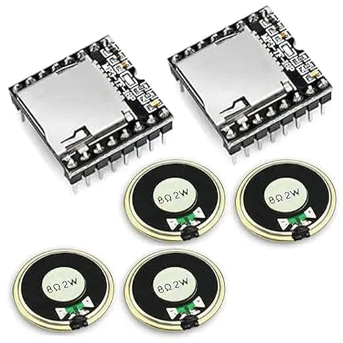 stück MP3 Player Modul Open-Source-Mini-MP3 Player Sensor mit Metallgehäuse Runde Lautsprecher 2W 8Ohm (2 stück Module und 4 stück Lautsprecher) für DIY Kompatibel mit Arduino 2