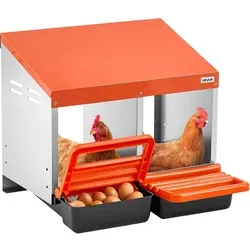 VEVOR Legenest 535x525x475 mm, 2 Fächer, Hühnernest aus Metall mit Fangschale & Lüftungslöchern, Geflügelnester, Abrollnest, ideal für Hennen, Enten, Hühner & anderes Geflügel, Orange