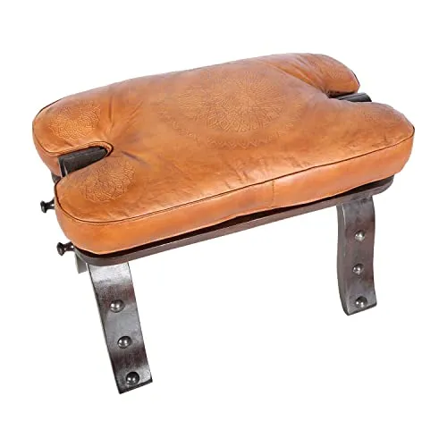 Casa Moro Marokkanischer Kamelhocker Sadia Karamel mit echt Leder-Sitzkissen & klappbarem Holz-Gestell | Kunsthandwerk aus Marrakesch | orientalischer Hocker Schemel | LK1900