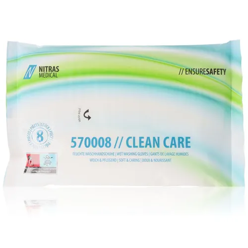 NITRAS CLEAN CARE 8 weiche Einmal-Waschhandschuhe mit Aloe Vera & Kamille