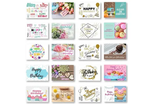 Domelo Geburtstagskarte 20er Set Geburtstagskarten mit Umschlag Postkarten Grußkarten