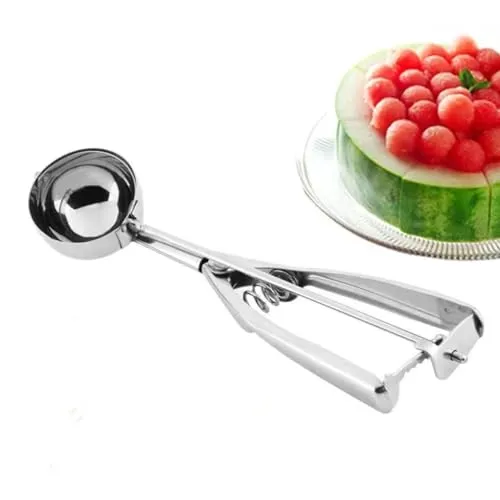 BOBOZHONG Eisportionierer Edelstahl, Eislöffel Portionierer mit Auswerfer für EIS, Melonenkugeln, Keksteig Kuchen Teig, 4cm, Silber, Edelstahl