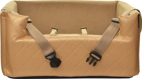 BoutiqueZOO Hundesitz Auto M 47x40x25 cm | r Autositz für Hunde & Katzen | Kunstleder | Mit Kissen & Leinen | GOLD Metallic