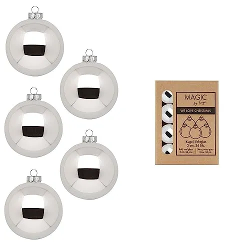 Weihnachtskugeln Glas 3cm x 24 Stück in Kartonbox Christbaumkugeln klein Silber Glanz Shiny Silver