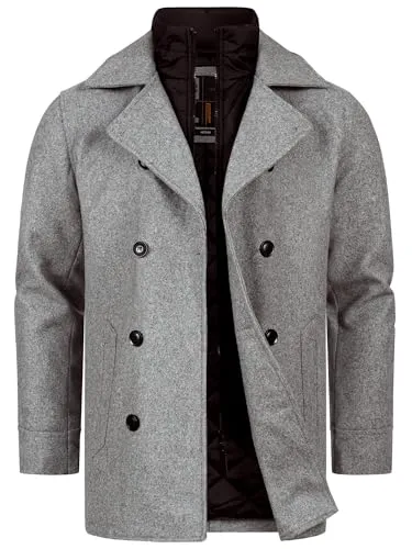 Indicode Herren INLunil Kurzmantel mit Stehkragen | Wollmix Mantel für Männer Lt Grey Mix, M - Stylischer Kurzmantel aus hochwertigem Wollmix, ideal für kalte Wintertage. Bequeme Passform und modernes Design sorgen für hohen Tragekomfort. Perfekt für den Alltag!