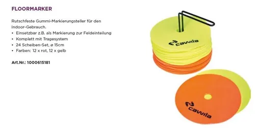 Cawila Floormarker 24er Set gelb/orange Markierungsscheiben Schule Indoor Handba