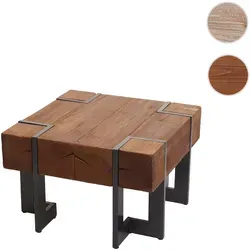 Rustikaler Couchtisch HWC-A15 aus massivem Tannenholz - Couchtisch im Industrie-Design, MVG-zertifiziert und mit stabilen Metallfüßen. Ideal für Wohnzimmer, Cafés oder Restaurants. Maximale Belastbarkeit: 20 kg.