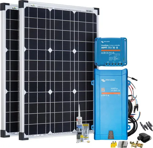 Offgridtec Mobil VeCore S 100W Wohnmobil Solaranlage inkl. MultiPlus12/800/35 Wechselrichter und Laderegler - schwarz
