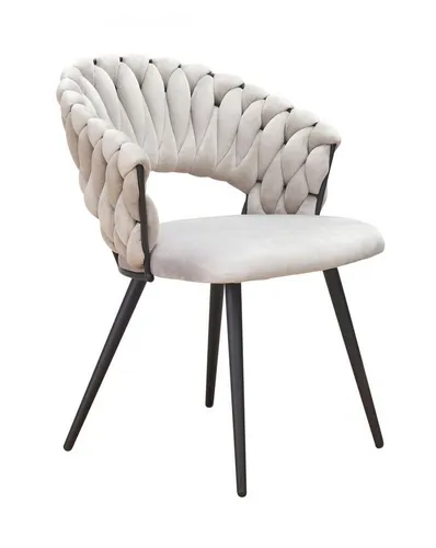 Esszimmerstuhl Liv in Flechtoptik aus Samt Grau - Eleganter Armlehnenstuhl für Erwachsene, ideal für Esszimmer und Wohnbereiche, mit hochwertigem Samtbezug und stabilem Metallgestell.