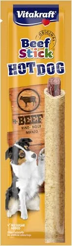 Vitakraft Beef Stick Hot Dog, Hundeleckerli, Rindfleisch im Getreidemantel, Hunde Trainingsleckerli, ohne Zusatz von Zucker (1x 30g)