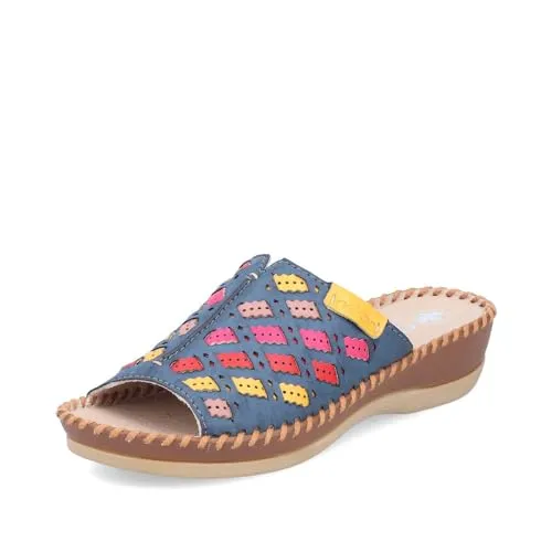 Rieker Damen Pantoletten 61336, Frauen Slipper,Backless Slipper,Mules,Gartenschuhe,Sommerschuhe,sommerclogs,Sandalen,blau Kombi (90),37 EU / 4 UK