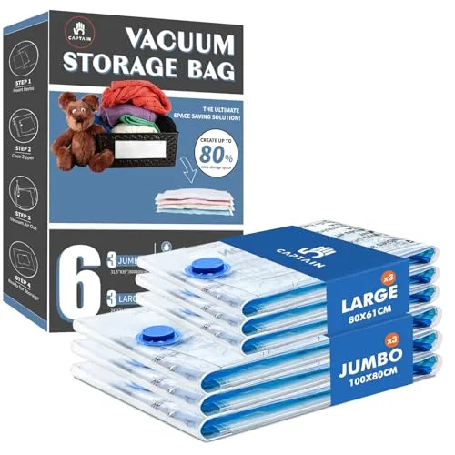 Vakuumbeutel für Kleidung Bettdecken 6 Stück, CaptainFive Vakuumierbeutel 2 Größen (3 * 100x80cm + 3 * 80x61cm) Vakuum Kleiderbeutel Aufbewahrungsbeutel Reise für Bettwäsche Kissen Kleidung