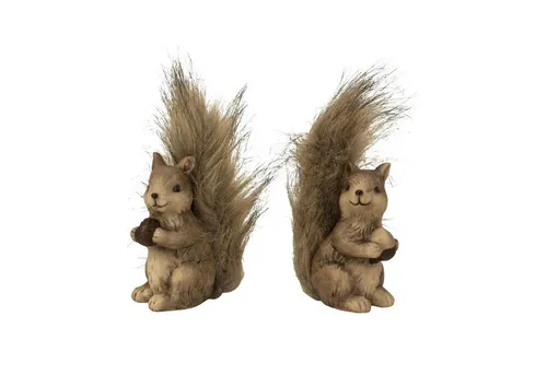 Geschenkestadl Tierfigur 2 Eichhörnchen flauschiger Schwanz und Nuss 10cm u. 18cm Herbst Deko (6 St)