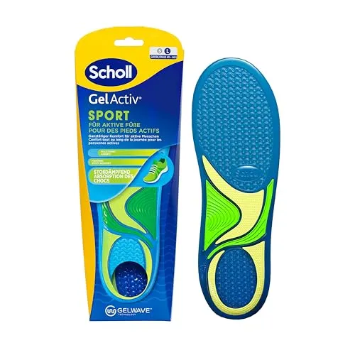 Scholl GelActiv Sport-Einlegesohlen für Männer, Ganztägig komfortable Laufschuheinlegesohlen für frische und kühle Füße, super Stoßdämpfung und Federung mit GelWave-Technologie, Größe 40 - 46,5