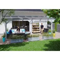 Skan Holz Terrassenüberdachung Andria 648 x 350 cm Leimholz Weiß - Terrassenüberdachung aus hochwertigem Leimholz mit stabilen Polycarbonat-Doppelstegplatten, ideal für langlebigen Wetterschutz und sofortigen Aufbau ohne Grundierung.