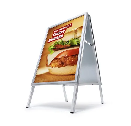 Showdown Displays Kundenstopper Silber Din B1 - Kundenstopper mit 2 Fächern für effektive Werbung, ideal für Geschäfte und Veranstaltungen, stabil und wetterfest.