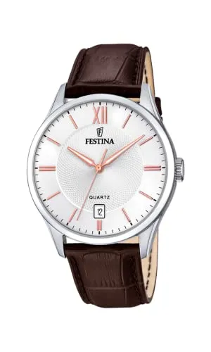 Festina Quarz Herren Klassik F20426/4 - Elegante 43mm Uhr in Weiß und Braun - Herrenuhren mit stilvollem weißen Zifferblatt und hochwertigem braunem Lederarmband für einen klassischen Look.
