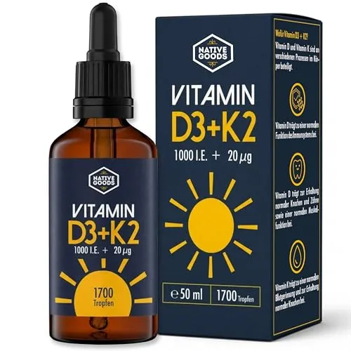Native Goods – Vitamin D3 K2 Tropfen 50ml – 1000 I.E. Vitamin D3 + 20 µg K2