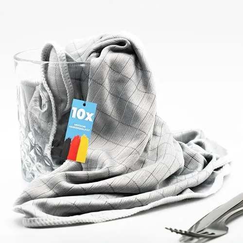 limpando 10X Feines Glaspoliertuch für Gläser in grau - Große Gläserpoliertücher (60cm x 40cm) für streifenfreie Gläser, Karaffen, Besteck, Geschirr und Spiegel | Brillenputztuch