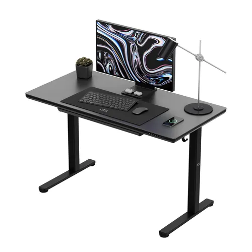 MARK ADLER Leader 8.5 | Elektrischer Schreibtisch Höhenverstellbar | Glasplatte Matt | USB-C & Wireless Ladefunktion | Memory-Funktion | Schublade | 120x60 cm | Schwarz