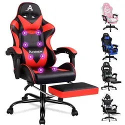 Gaming-Stuhl mit einziehbarer Fußstütze 8 Massagepunkten 150° Neigung