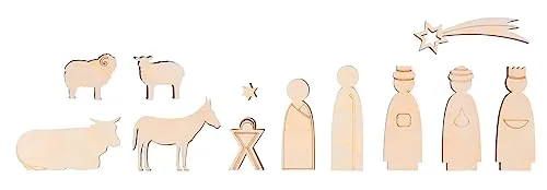 Krippenfiguren aus Holz, 1–7,5 cm - Weihnachtskrippen mit 8 liebevoll gestalteten Figuren, ideal für festliche Dekoration und stimmungsvolle Adventszeit.