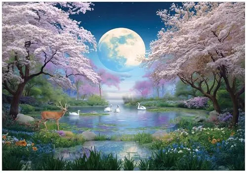 WallArena Vlies Fototapete Mond Nacht Wald 200x140 cm in pink von Wallarena