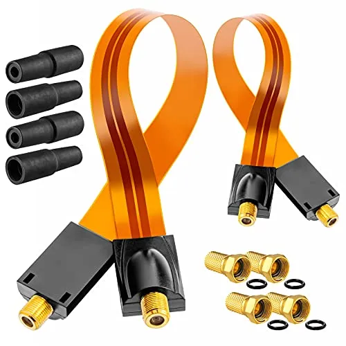 hb-digital 2x SAT Fensterdurchführung Ultra Flach flexibel extrem dünn Gold HQ F-Buchse Verbinder für Koaxialkabel Verkupplung Türen Fenster Dachboden + 4x F-Stecker vergoldet + 4x Gummitülle
