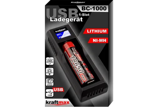 kraftmax BC-1000 USB Akku Ladegerät für Lithium Akkus Li-Ion Batterie-Ladegerät (1-tlg)