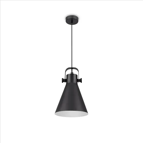 Paco Home Pendellampe Wohnzimmer Esszimmer Hängelampe Küche Esstischlampe Pendelleuchte 1,5m Textilkabel E27 Industriell, Lampenart:Pendelleuchte 1-Flammig, Farbe:Schwarz 2
