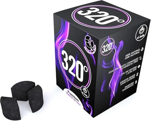 320º Kokosnusskohle-Discs – 60 Stück (27 mm) | Schnellzündend, Lang anhaltende Shisha-Kohle | Natürliche & Geruchlose Hookah-Kohle | BBQ- & Räucherkohle – 1 kg
