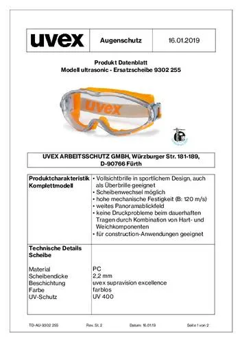 Produktbild uvex Ultrasonic 9302255 Ersatzscheibe