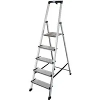 KRAUSE Stehleiter MONTO Sepuro 5 Sprossen - Leiter aus Aluminium, belastbar bis 150 kg, ideal für Innen- und Außeneinsätze, mit praktischen Funktionen wie Haltebügel und Kabelklemmen.