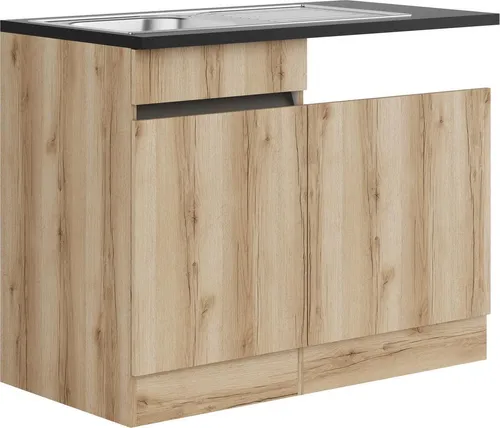 Küchen Spülenschrank Set Kaya SPGSSET-0+ mit Edelstahl Spüle - Sanitäranlagen & Zubehör – Vielseitiges Spülenschrank Set in Wildeiche Nachbildung mit flexibler Türmontage und robuster Arbeitsplatte für modernes Küchendesign.