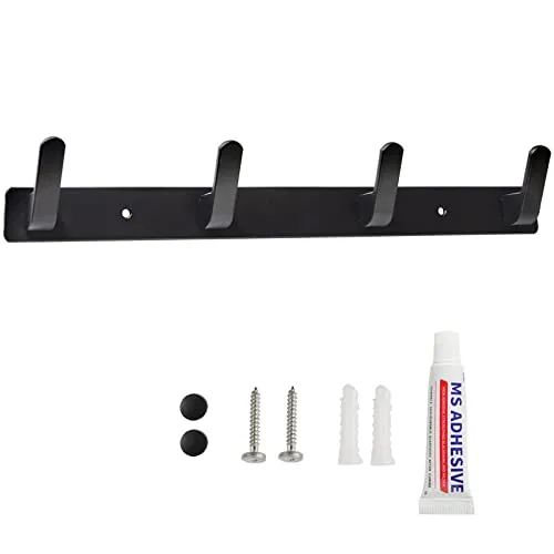Sevenpers Kleiderhaken Hakenleiste Wand und Tür Garderobenhaken Garderobenleiste Aluminium Handtuchhaken Wandgarderobe mit für Küche, Bad(4 Haken)