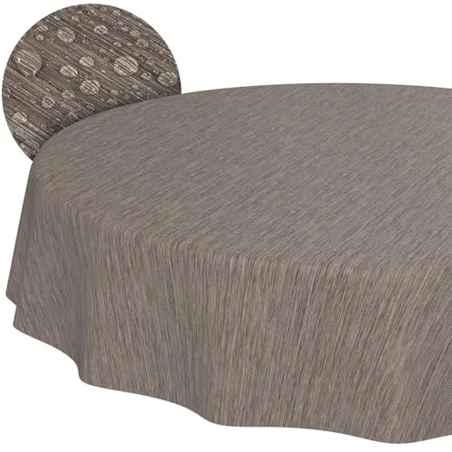 Tischdecke abwaschbar Wachstuch Wachstuchtischdecke Gartentischdecke Leinen-Optik Pflegeleicht Wasserabweisend 100 x 100 cm (Rund) Braun Schnittkante