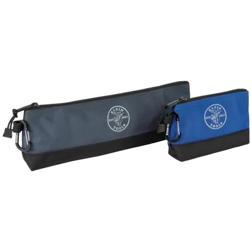 Klein Tools 55559 Stand-Up-Tasche mit Reißverschluss, Werkzeugtasche mit Karabinern, 17,8 cm blau und 35,6 cm grau, Mehrzwecktaschen mit verstärktem Boden, 2 Stück